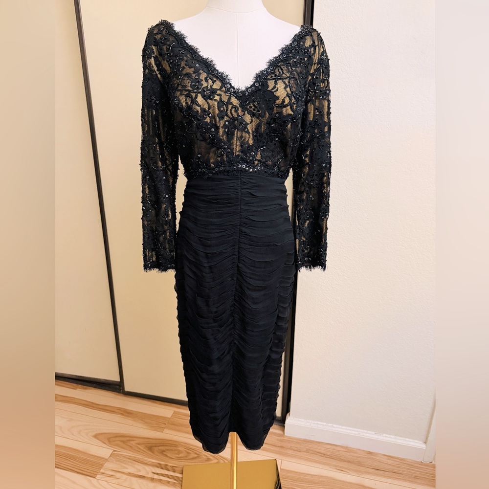 Tadashi Shoji Collection deep v-necked black cocktail/evening dress. Size 10
